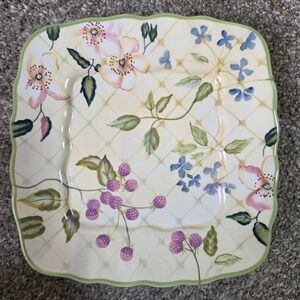Tracy Porter The Evelyn Collection Square Salad Plate Hand Painted Floral Berry